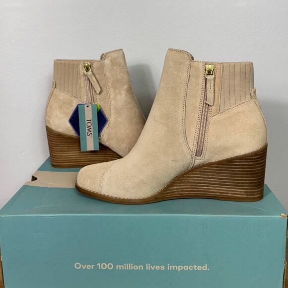 New TOMS Sadie Wedge Boots in Sand Suede Women's Size 10 - Picture 6 of 8